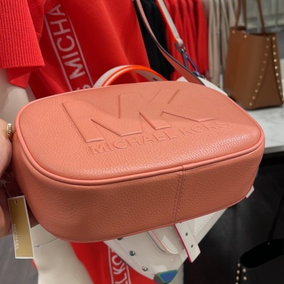 Michael Kors Jet Set Medium Embossed Pebbled Leather Crossbody Bag Sherbert - Picture 6 of 16